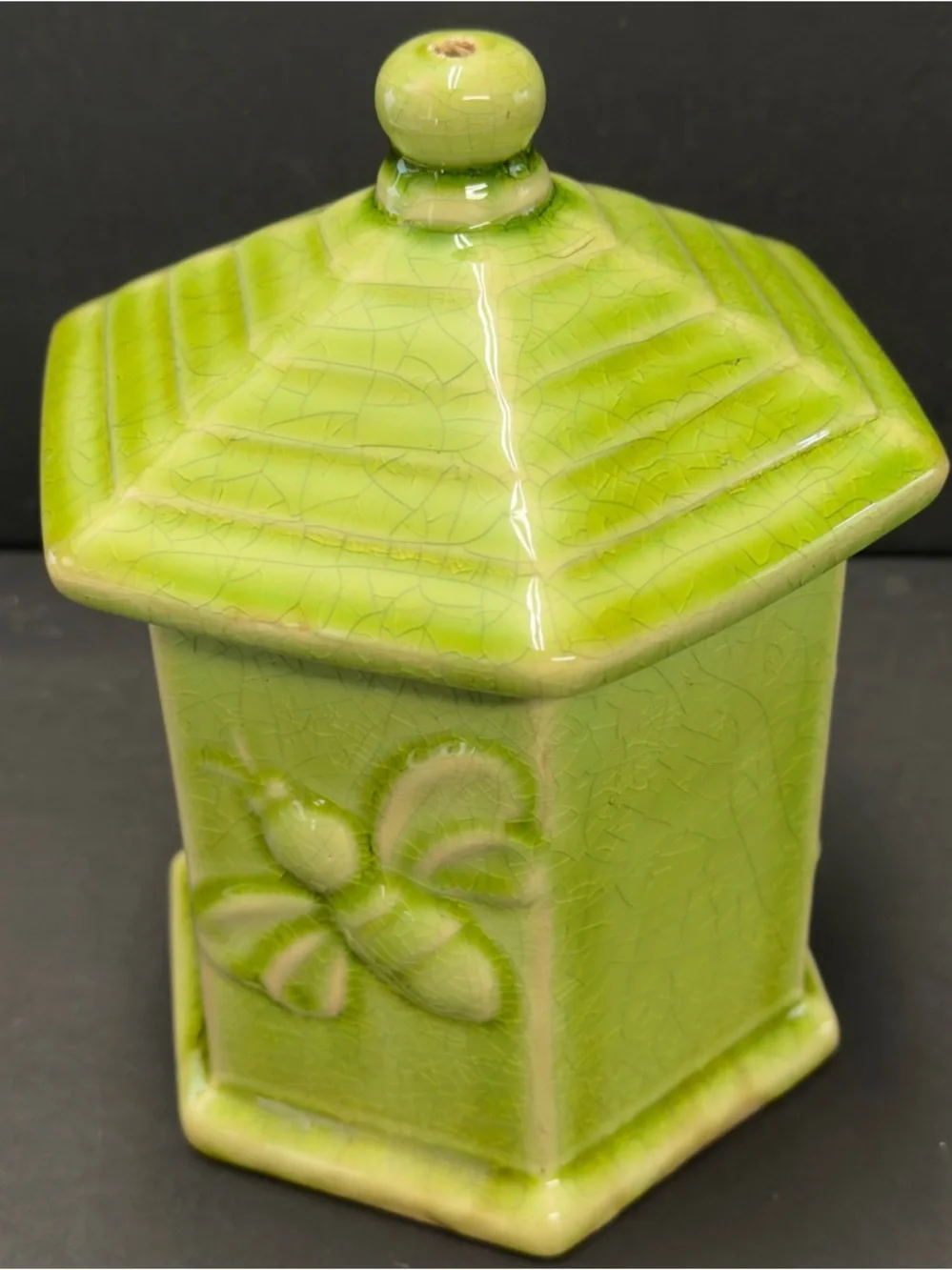 Vintage Decorative Ceramic Green Hexagon Birdhouse Accent